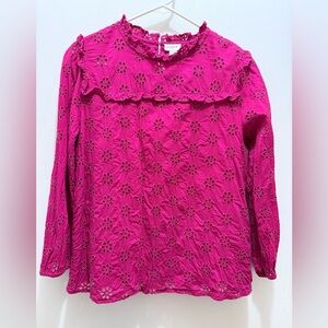 J. Crew Fuchsia Eyelet Ruffle Blouse
